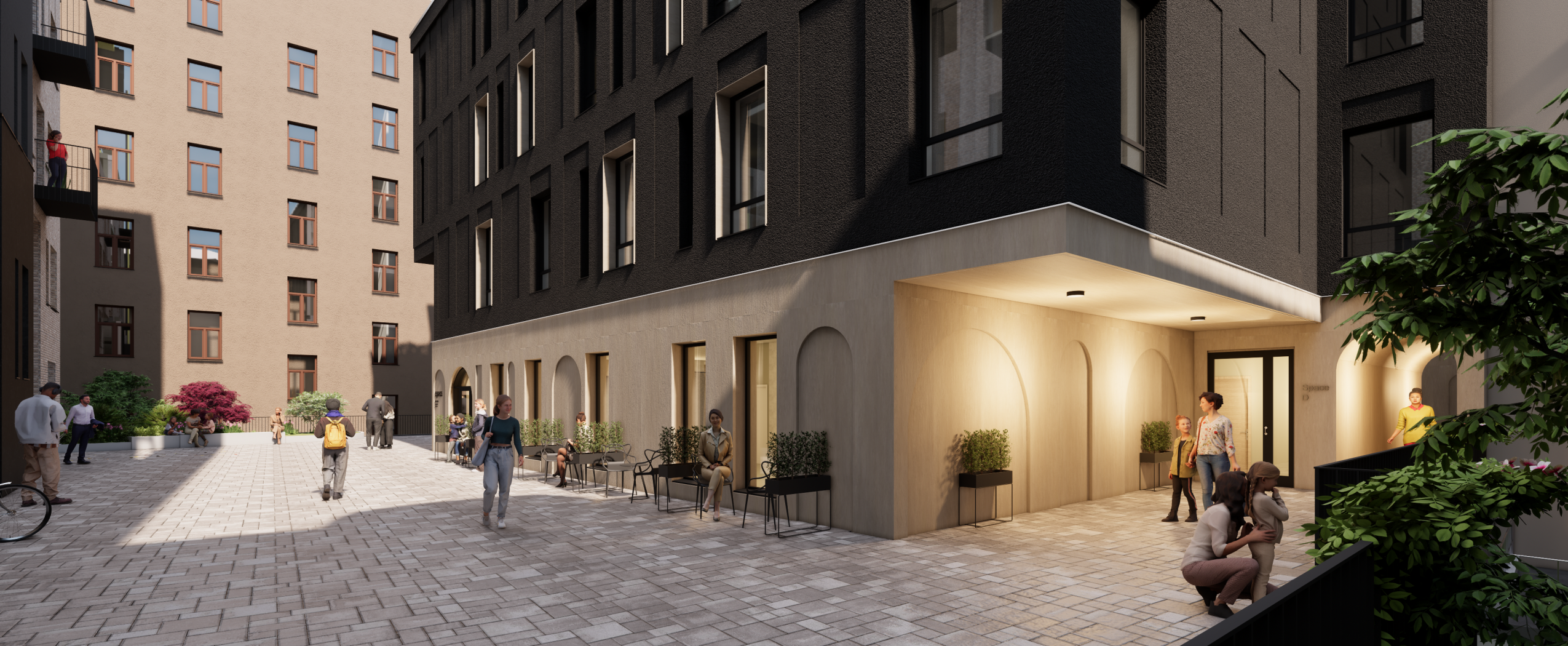 CENTRUS jaunās ēkas, redzamas no promenādes puses, ar modernu arhitektūru un labiekārtotu vidi Rīgas centrā.