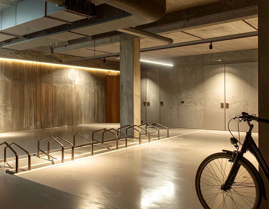 Вид на общие помещения зданий квартала CENTRUS с современным дизайном и удобствами для жителей в центре Риги.